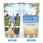 Personalized Travel Partners for Life Couple on Chairs Seaside Scenery 20oz Tumbler Anniversary Gift Daily Use
