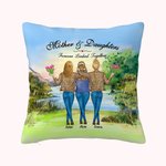 Taie d'Oreiller Personnalisée avec Nom et Personnage au Bord du Lac Coucher de Soleil Cadeau de Fête des Mères pour Elle
