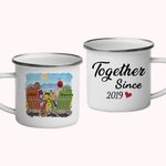 Personalised Together Sunny Day Sunflower Vacation Couple Enamel Mug with Handle Easy to Clean Anniversary Valentine's Day