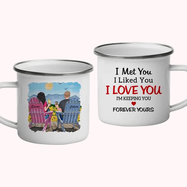 Personalized I Love You Forever Sunflower Couple Travel Enamel Mug Strong and Durable Christmas Valentine's Day