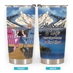 Personalised Travel Partners for Life Couple on Chairs Snow Mountain Scenery 20oz Tumbler Couple Gift Daily Use