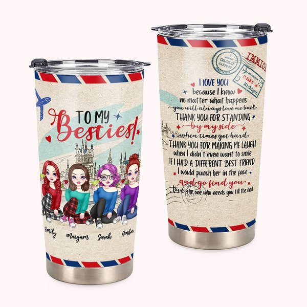 Vaso personalizado To My Besties Airplane Cheers Side By Side 20oz Regalo para las mejores amigas Regalo de amistad