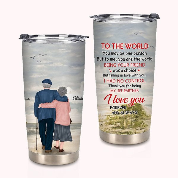 Personalized I Love You You Are the World Seagull Accompany 20oz Tumbler Birthday Christmas Anniversary Daily Use
