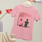 T-shirt personnalisé d'arbre d'histoire d'amour de couple pour toujours T-shirt unisexe de base d'anniversaire
