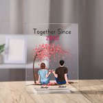 Personalized Couple Sitting Under Tree Drink Together Flower Acrylic Plaque Girlfriend Gifts Acrylic Decoration