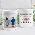 Personalized Husband and Wife Beach Summer Vacation Couple Sweet Travel White Ceramic Mug for Office and Home