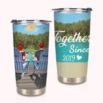 Personalised Together Since This Couple on Chairs with Lakeside View 20oz Tumbler Valentine's Day Gift Daily Use