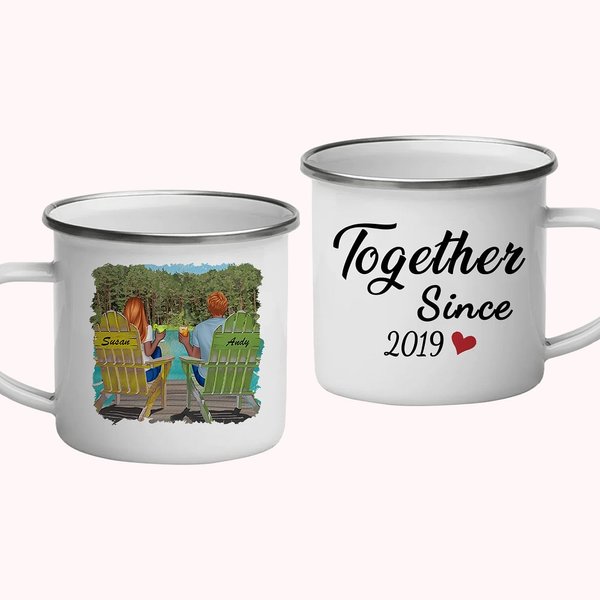 Personalized Together Since Years Forest Swimming Pool Vacation Enamel Mug Easy to Clean Christmas Birthday Gifts