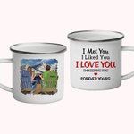 Tasse en émail personnalisée I Love You Forever Snow Mountain Vacation avec poignée cadeau de Noël Saint Valentin