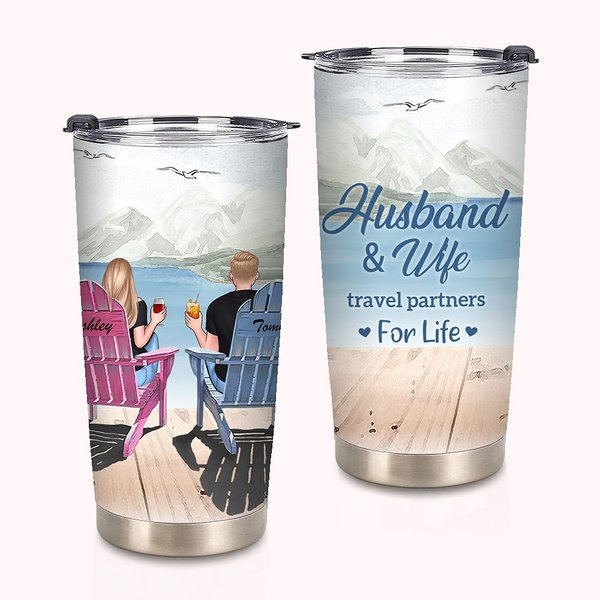 Personalized Travel Partners for Life Iceberg View Coppia su sedie 20oz Tumbler Anniversary Gift per bevande calde e fredde