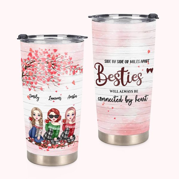 Personalized Besties Sitting Under Tree Flowers Drink 20oz Tumbler Gift for Best Friend for Hot and Cold Drinks