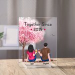 Plaque Acrylique Personnalisée Couple Assis Sous Un Arbre Fleuri Boire Ensemble Cadeau pour Petit(e) Ami(e) Ornement de Bureau