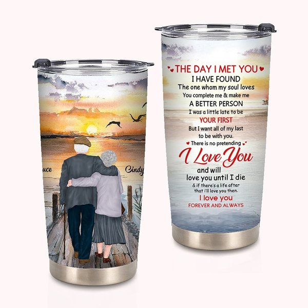 Personalized I Love You I Met You Sunset Old Couple 20oz Tumbler for Hot and Cold Drinks Anniversary Birthday Gift for Couples