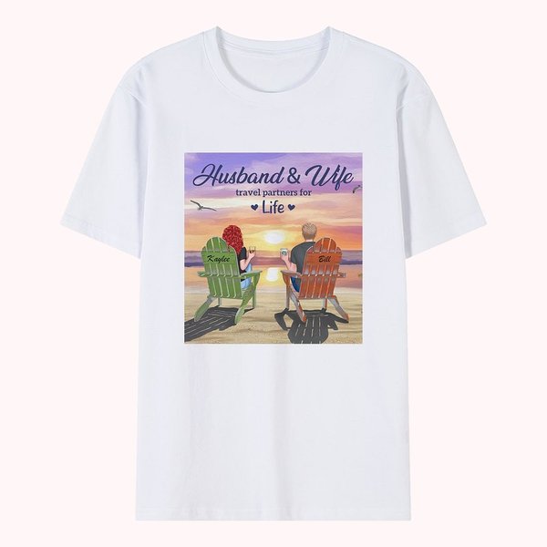 Personalized Husband and Wife Travel Partners for life Beach Summer Holiday Couple T-shirt