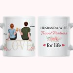 Gepersonaliseerde Husband and Wife Travel Partners for Life Couple Cheers Witte Keramische Mok Couple Gift 11oz of 15oz