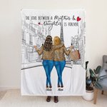 Couverture en Flanelle ou Sherpa Personnalisée avec Dessin des 2-4 Femmes Thème Amour entre Mère et Fille Cadeau de Fête des Mères pour Femme