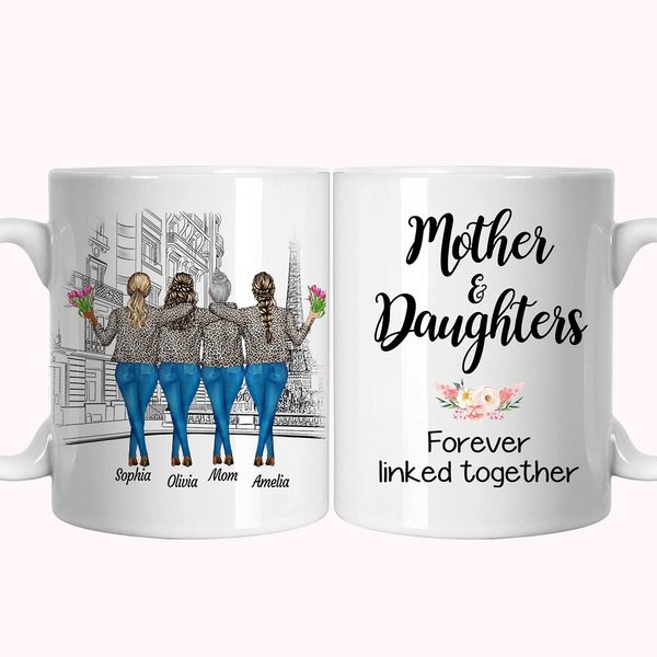 Personalisierte Mutter und Tochter für immer miteinander verbunden, weiße Keramiktasse, Mutter-Tochter-Tasse für Büro und Zuhause