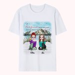 Personalised Best Friend Forever Never Apart Sitting On The Wooden Bridge T-shirt Gift for Best Friend Travel
