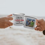 Tasse en émail personnalisée I Love You Forever Snow Mountain Vacation avec poignée cadeau de Noël Saint Valentin
