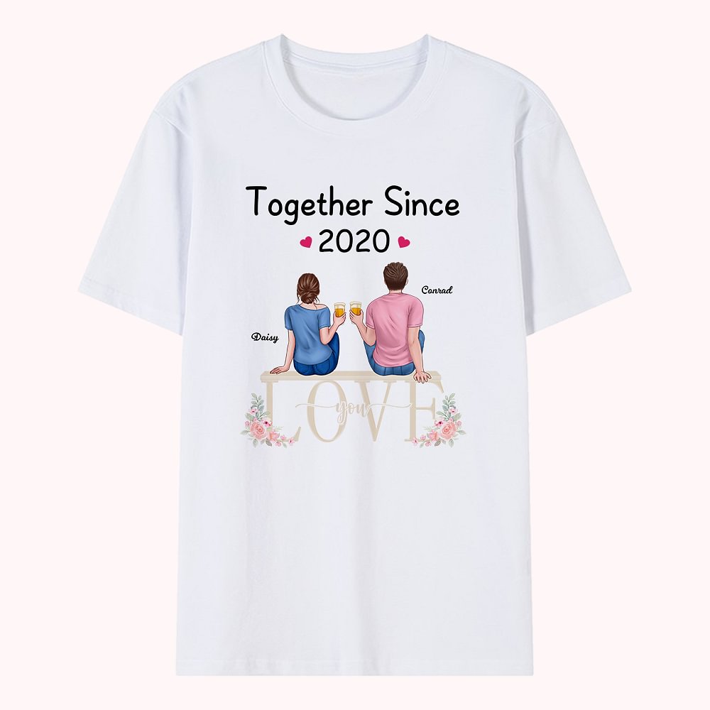 Personalisiertes Paar-ewiges Liebes-Blumen-T-Shirt Valentinstag-grundlegendes Unisex-T-Shirt