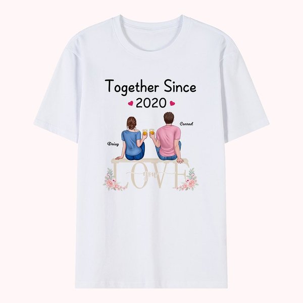 T-shirt personnalisé de fleur d'amour éternel de couples T-shirt unisexe de base de jour de Valentine