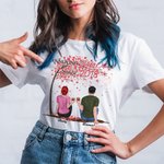 T-shirt personnalisé d'arbre d'histoire d'amour de couple pour toujours T-shirt unisexe de base d'anniversaire