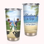 Personalized Travel Partners for Life Couple on Chairs Seaside Scenery 20oz Tumbler Anniversary Gift Daily Use
