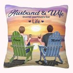 Personalised Husband and Wife Travel Partners for Life Beach Holiday Sunset Throw Pillow Cover Valentine's Day Gift for Living Room