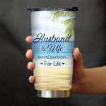 Personalized Travel Partners for Life Couple on Chairs Seaside Scenery 20oz Tumbler Anniversary Gift Daily Use
