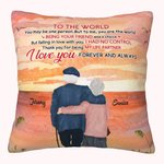 Personalised To The World I Love You Forever and Always Old Couple Throw Pillow Cover Valentine's Day Gift for Living Room