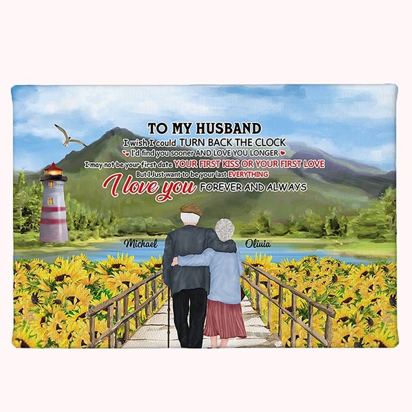 Personalized I Love You Sunflower Seagull Old Couple Green Mountain Poster Frameless Painting Valentine's Day Wall Art Print