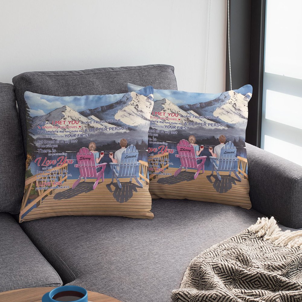 Poème d'amour personnalisé je t'aime neige montagne paysage vacances jeter taie d'oreiller anniversaire cadeau canapé décor 2
