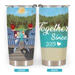 Personalised Together Since This Couple on Chairs with Lakeside View 20oz Tumbler Valentine's Day Gift Daily Use