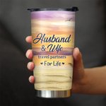 Personalized Seaside Sunset Travel Partners for Life Couple on Chairs 20oz Tumbler Valentine's Day Gift Daily Use