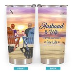 Personalized Seaside Sunset Travel Partners for Life Couple on Chairs 20oz Tumbler Valentine's Day Gift Daily Use