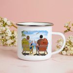 Personalized I Love You Forever Seaside Beach Couple Travel Enamel Mug with Handle Birthday Valentine's Day
