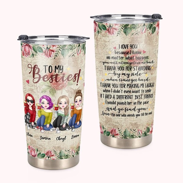 Personalized Best Friend Besties Cheers Flowers To My Besties 20oz Tumbler Gift for Long Distance Friend
