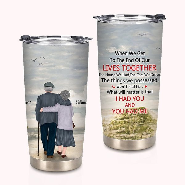 Personalized Lives Together to the End Seaside Seagull Walk 20oz Tumbler for Hot and Cold Drinks Birthday Christmas