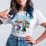 Personalised Best Friend Forever Never Apart Sitting On The Wooden Bridge T-shirt Gift for Best Friend Travel