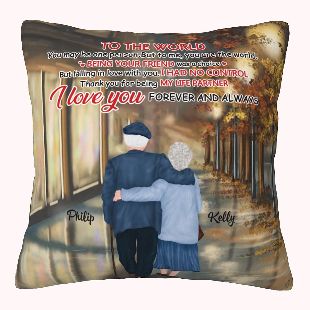 Personalisierte Altes Paar Begleiten Sie sich gegenseitig Fall Blätter werfen Kissen Abdeckung Valentinstag Home Decoration