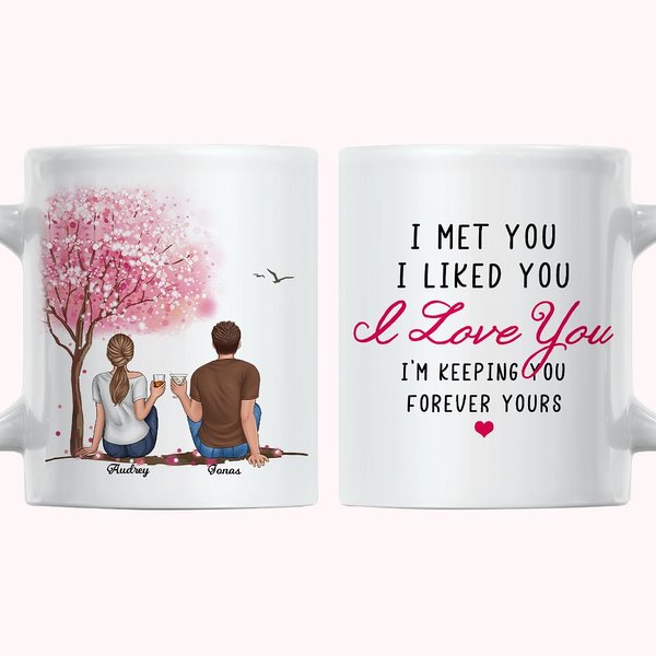 Gepersonaliseerde I Met You I Liked You I Love You Koppel Liefdesverhaal Wit Keramische Mok Zijn en Haar C-type Handvat