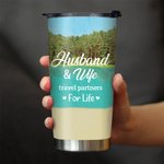 Personalised Travel Partners for Life Couple on Chairs with Lakeside View 20oz Tumbler Valentine's Day Gift for Hot and Cold Drinks