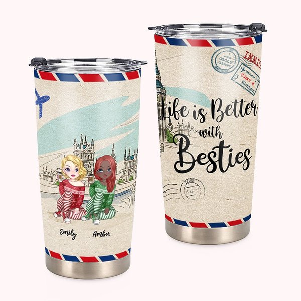 Personlig Tumbler Besties Flygplanskuvert Livet är bättre med Besties 20oz Tumbler Vänskapspresent
