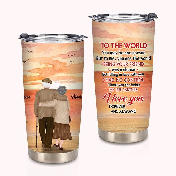 Personalizzato Fall in Love with Each Other Old Couple Sunset 20oz Tumbler Compleanno Uso quotidiano