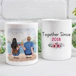 Personalised Young Couple Together Years Beach Vacation  White Ceramic Mug for Valentine's Day Anniversary Gift