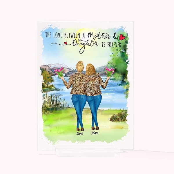 Personalisierte Best Mom Daughters Travel Hill Lake Acryl-Plakette Geburtstags-Schreibtisch-Ornament
