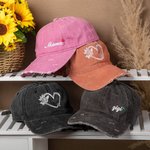 Cappello da baseball personalizzato con nome ricamato in stile vintage con cuore per la mamma, la nonna, il regalo di compleanno per la festa della mamma
