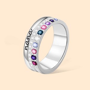 Anillo familiar personalizado de circonitas con 1-10 piedras de nacimiento y texto grabado Joyería de mujer Cumpleaños Día de la madre Regalo para mamá Abuela