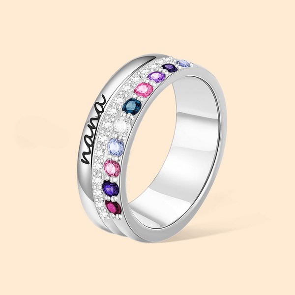 Anello personalizzato con zircone di famiglia con 1-10 pietre di nascita e testo inciso Donna Gioielli Compleanno Festa della Mamma Regalo per la Mamma Nonna