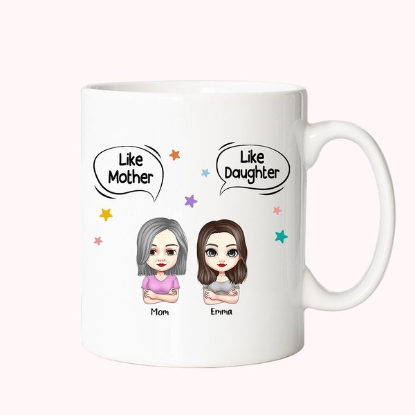 Spersonalizowany kubek ceramiczny Jak matka jak córka Matka i córka Biały kubek ceramiczny Prezent dla matki Kubek do kawy